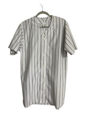 White Pinstripe Button-Up Short Sleeve Shirt